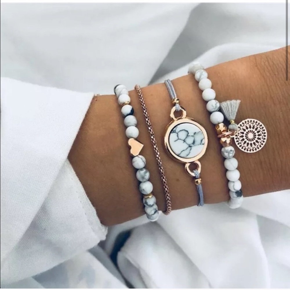 Marble & Gold Dreamcatcher/Geo Bracelet Stack